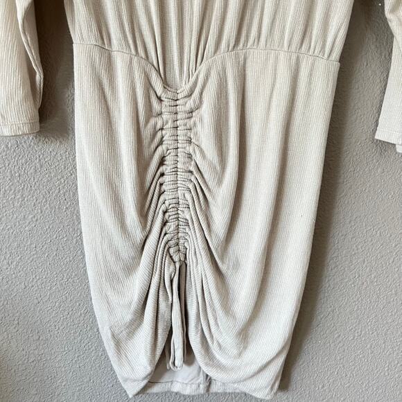 Free People Sundown Mini Dress Ruched Drawstring Side Cowl Neck Long Sleeve - Picture 3 of 8